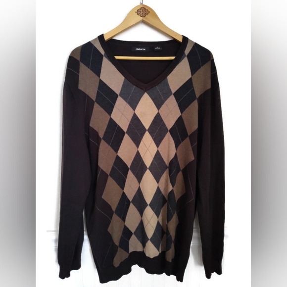 Claiborne Mens Fall Argyle V Neck Medium Weight Sweater Size XL - Picture 1 of 4